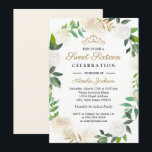 Convites Dourada camada de aquarela Doce Dezesseis 16º<br><div class="desc">Bonito pincelada,  cinza e cor d'água floral por baixo do 15 de Aniversário Quinceanera Convite.</div>