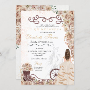 Convites Dourada Champanhe Ocidental Princesa Charro Quince