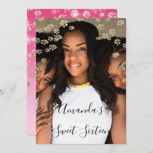 Convites Dourada Cinza de Foto do Ombre de Flores Rosa 16