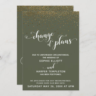 Convites Dourada Confetti & Chive Green Change of Plan Card