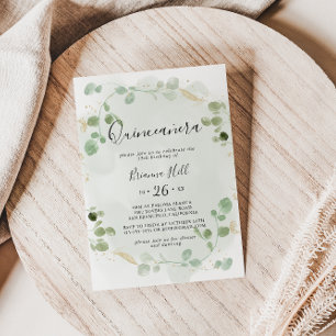 Convites Dourada Confetti Eucalyptus Foliage Quinceañera