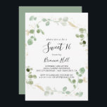 Convites Dourada Confetti Eucalyptus Sweet 16 Festa de aniv<br><div class="desc">Este convite de aniversário de ouro confetti eucalipto doce 16 é perfeito para um aniversário rústico. O design apresenta uma folhagem verde de aqualyptus com dourado confetti.</div>