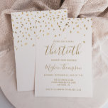 Convites Dourada Confetti no Partido aniversário de 30 anos<br><div class="desc">Este design moderno apresenta um confete triangular dourado falso sobre um fundo branco. A palavra "trigésimo" aparece em letras elegantes de ouro. Personalize o convite com o nome da fonte de letra de escrita manual em ouro,  juntamente com a data,  local e outros detalhes no tipo de serifa dourada.</div>