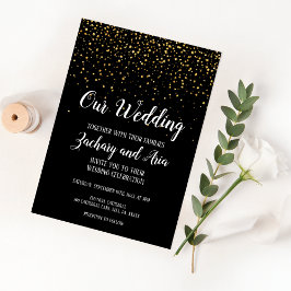 Convites Dourada Confetti sobre o Nosso Casamento Negro