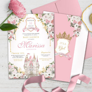 Convites Dourada , cor-de-rosa, Chá de fraldas Princesa