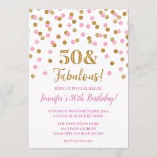 Convites Dourada cor-de-rosa Confetti 50 e Fabuloso