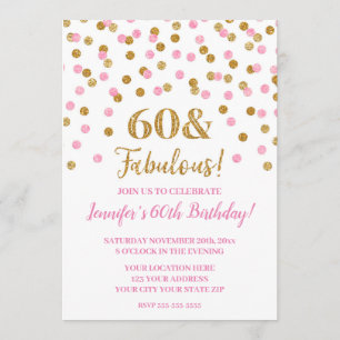 Convites Dourada cor-de-rosa Confetti 60 e Fabuloso