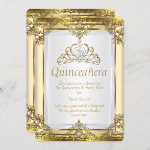 Convites Dourada Cream White Pearl Princesa Quinceanera