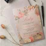 Convites Dourada de luxo Peach Coral Floral 60ª Festa de an<br><div class="desc">Sorvete elegante elegante 60 convites de aniversário com rosa pintado à mão de jardim, quadros de cor-de-rosa pincelado, vermelho-enferrujado-pálido, creme de pêssego e beige bronzeado com folhagem sobre fundo de película metálica brilhante e fino de ouro em cobre. Fácil de personalizar com seus detalhes! Adequado para primavera, jardim de verão...</div>