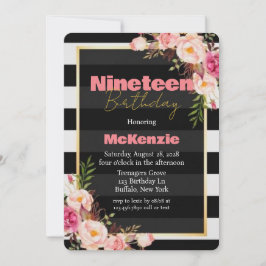 Convites Dourada de Peony Rosa Negra 19ª Festa de aniversár