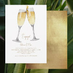 Convites Dourada do brinde de champanhe Festa de noivado II<br><div class="desc">Brinde de champanhe. Dourado texto. Convite. Imagem de ouro metálico.</div>