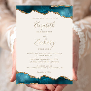 Convites Dourada do Teal Moderno Casamento com Ivory