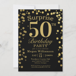 Convites Dourada e divertida Confetti Surpresa 50º aniversá