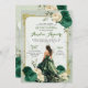 Convites Dourada e Emerald Green Castle Princess Quinceañer (Frente/Verso)