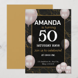 Convites Dourada e Festa de aniversário preta 50