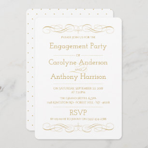 Convites Dourada e Festa de noivado branca do Elegage Vinta