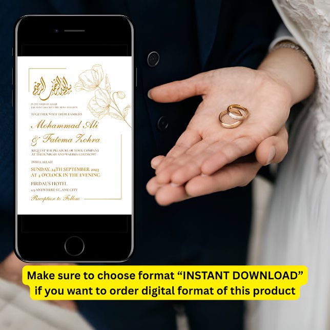 Convites Dourada e minimalista da Elegância branca Nikah (Criador carregado)