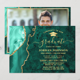 Convites Dourada e moderna Festa de formatura Verde Marble 
