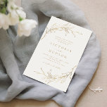Convites Dourada e simples matança botânica casada russa<br><div class="desc">Mínimo convite para casamento de ouro e bege,  elegante mão ilustrada coroa de folhas botânicas,  com detalhes de eventos em moderno roteiro e fonte clássica. Simples e luxo. Excelente para casamento clássico moderno,  casamento formal simples,  casamento botânico elegante. Veja todas as peças correspondentes na coleção.</div>