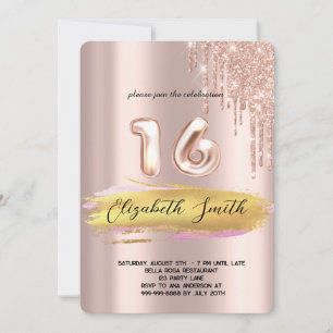 Convites Dourada elegância, rosa de ouro doce dezesseis Inv