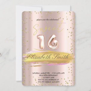 Convites Dourada elegância, rosa dourado, 16 Convidados