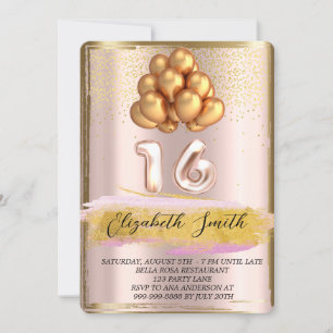 Convites Dourada elegância, rosa dourado doce dezesseis