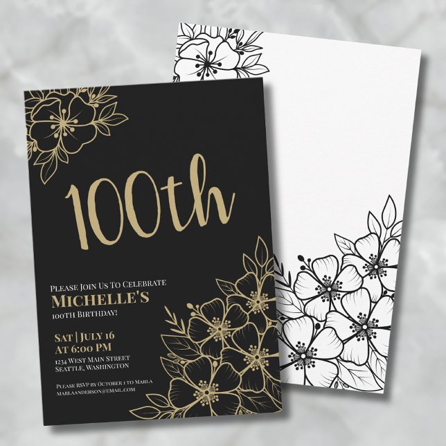 Convites Dourada Elegante 100ª Festa de aniversário (Gold Elegant 100th Birthday Party Invitation )