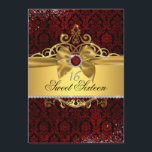 Convites Dourada elegante Ruby Red Damask Sweet 16 Convidam<br><div class="desc">Elegante joia vermelha e amortecedor com ouro brilhante tiara e arco. Mais cores disponíveis na pequena loja de baileigh.</div>