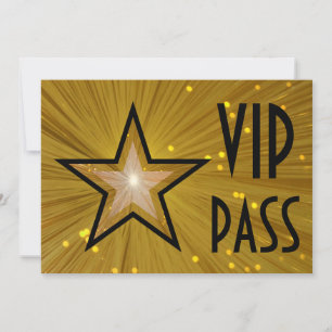 Convites Dourada estrela 'VIP PASS' horizontal para trás