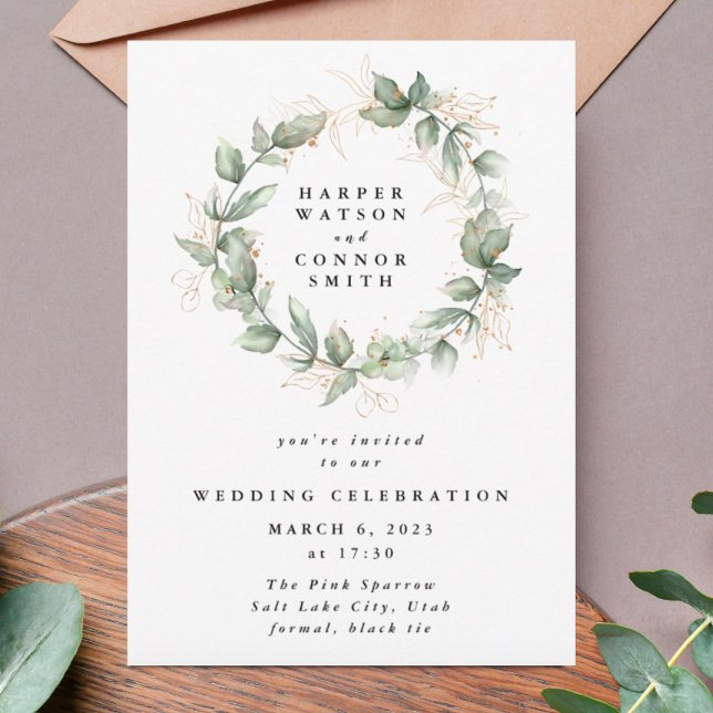 Convites Dourada Eucalyptus Wedding Wreath Greenery Moss Sa (Criador carregado)