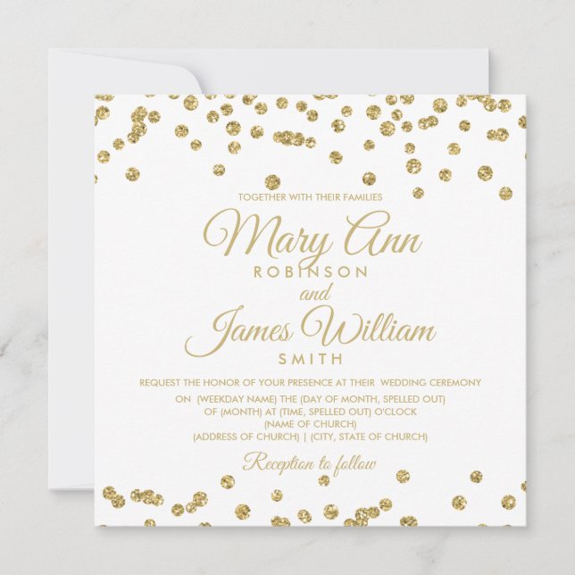 Convites Dourada Faux Glitter Confetti Elegante Casamento B (Frente)