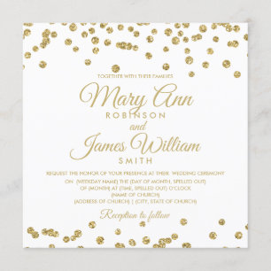 Convites Dourada Faux Glitter Confetti Elegante Casamento B