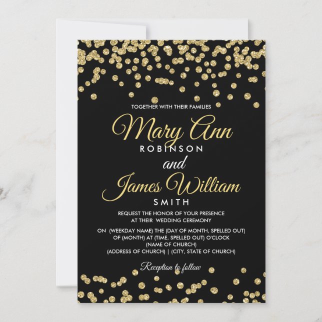Convites Dourada Faux Glitter Confetti Elegante Casamento P (Frente)