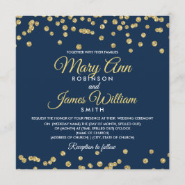 Convites Dourada Faux Glitter Confetti Elegante Marinho de 