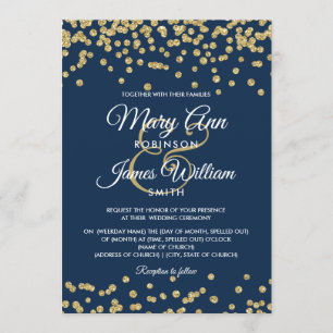 Convites Dourada Faux Glitter Confetti Elegante Marinho de