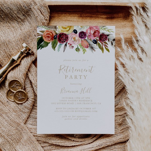 Convites Dourada Feather Boho - Partido da Reforma Tropical (Criador carregado)