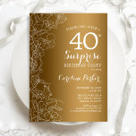 Convites Dourada Festa de aniversário de 40 anos da Surpres<br><div class="desc">Convite de festas de aniversário de 40 anos Dourado White Surprise. Design de Glam feminina com folha de ouro falsa, sotaques botânicos e letra de script de tipografia. Simples cartão de convite floral perfeito para uma festa surpresa na moda. Pode ser personalizado para qualquer idade. Impressos convites Zazzle ou download...</div>