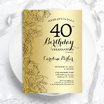 Convites Dourada Festa de aniversário de 40 anos Floral<br><div class="desc">Convite de festas Floral Dourado. Design minimalista moderno com desenhos botânicos em destaque e letra de script de tipografia. Simples trendy convida cartão perfeito para uma festa de na moda. Pode ser personalizado para qualquer idade. Impressos convites Zazzle ou modelo de impressão digital instantânea para download.</div>