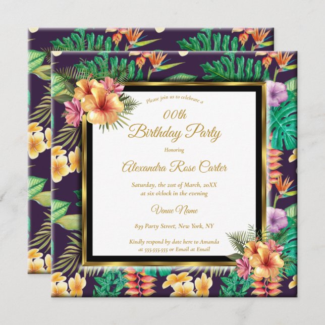 Convites Dourada Festa de aniversário de fotos das flores t (Frente/Verso)