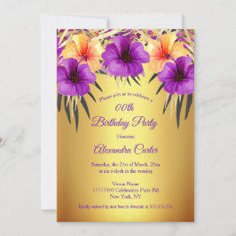 Convites Dourada Festa de aniversário de palhetas de Hibisc
