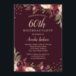 Convites Dourada Festa de aniversário floral da Borgonha 60<br><div class="desc">Mais bonito Convites Florais de Aniversário na Loja Little Bayleigh!</div>