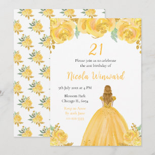 Convites Dourada Festa de aniversário Floral da Princesa Lo