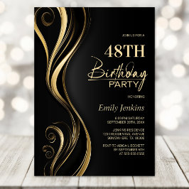 Convites Dourada Festa de aniversário Negra Moderna