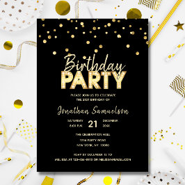 Convites Dourada FESTA DE ANIVERSÁRIO Preta da Tendência Mo