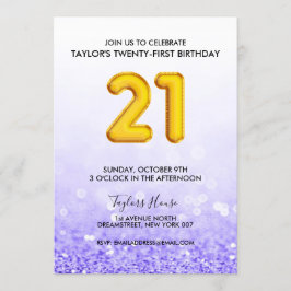 Convites Dourada Festa de aniversário Roxo-Brilhante 21