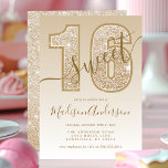 Convites Dourada Festa de aniversário Sweet 16 do Script Gl<br><div class="desc">Dourado Convite de aniversário Glitter Script Sweet 16. Este design de tendência é acentuado com brilho contra fundo ombre. Personalize este design personalizado com seus próprios detalhes.</div>