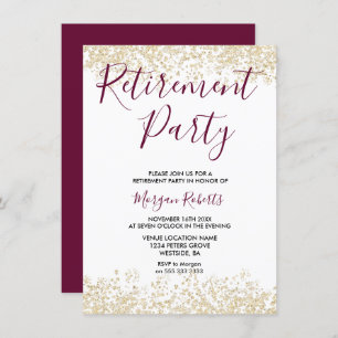 Convites Dourada festa de aposentadoria da Burgundy