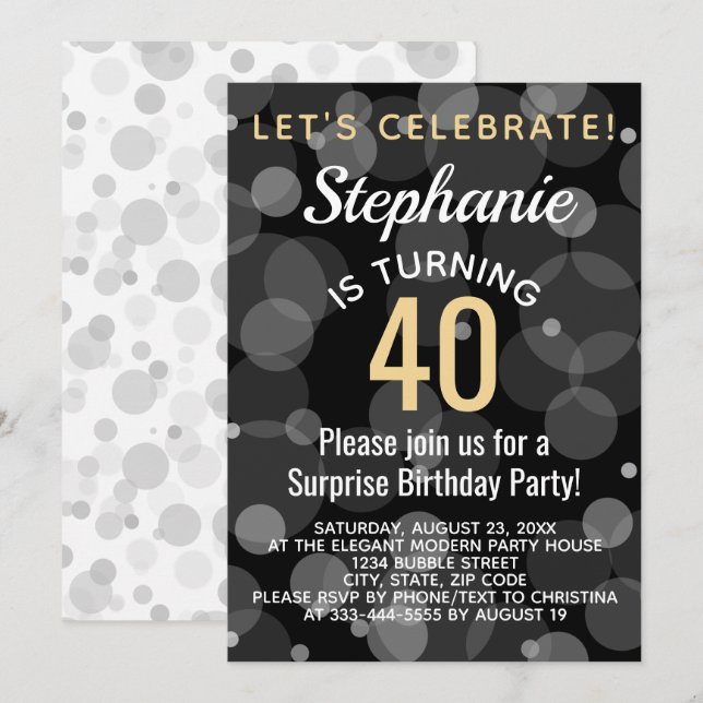 Convites Dourada Festa de Bolhas de Confetti Bokeh (Frente/Verso)