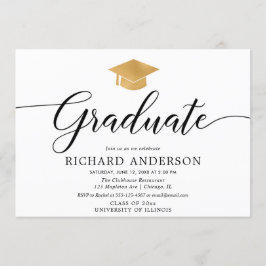 Convites Dourada festa de formatura branca, simples caligra