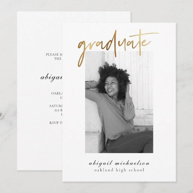 Convites Dourada Festa de formatura de Fotos Moderna Faux (Frente/Verso)